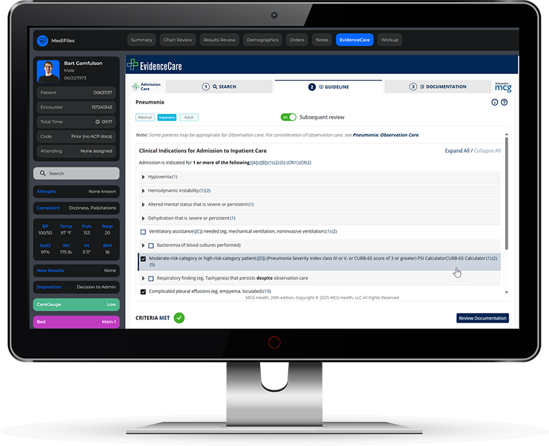 AdmissionCare - medical necessity documentation product screenshot